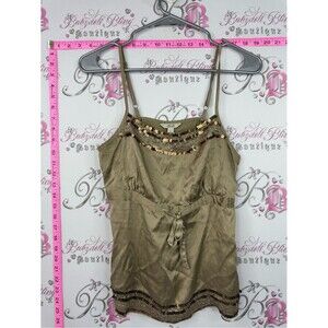 Jacob connextion silk tank shiny Sequin Trim Camisole Tank Top in Olive Gold